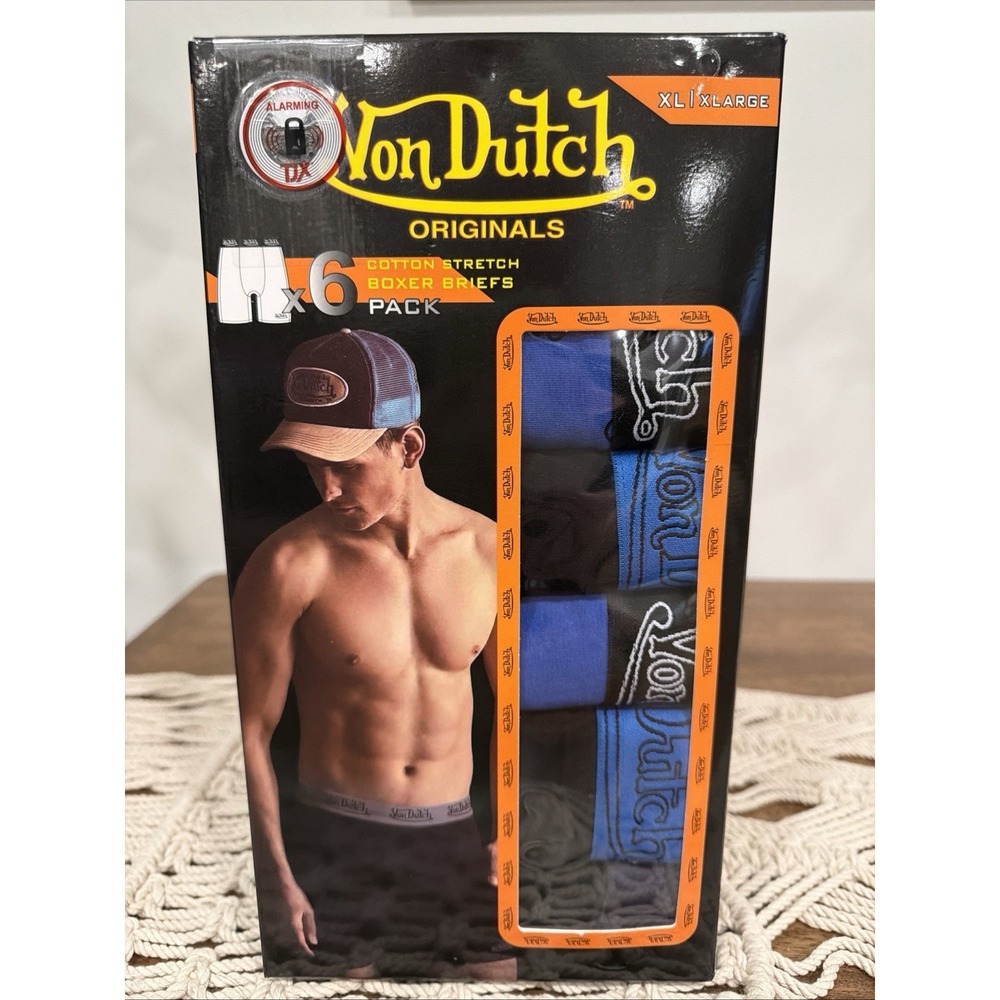 Von Dutch Originals Men's 6-Pack Cotton Stretch Boxer Briefs XL Black Blue NEW